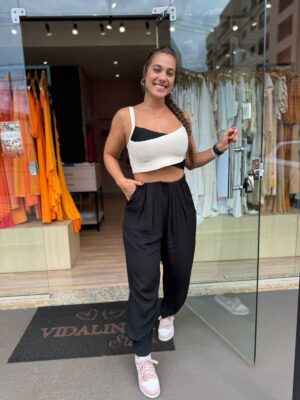 Calça Viscose Com Pregas Na Barra Alls