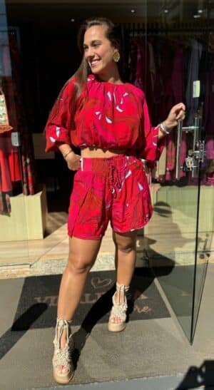 Short Envolope Estampado Maxi Folhagens