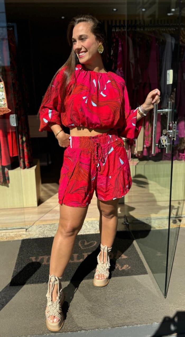 Short Envolope Estampado Maxi Folhagens