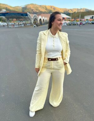 Calca Linho Com Cinto Bege Lemon Mere