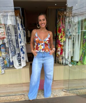 Calça jeans wide leg denim