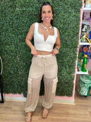 Calça  Cargo Recorte Acetinado