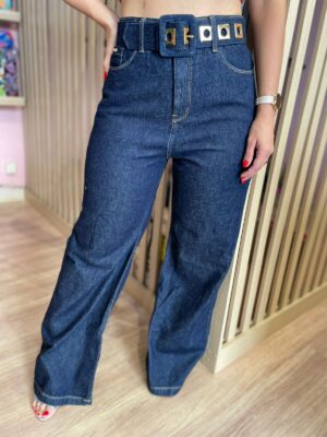 Calca Wide Leg Jeans Amaciada Com Cinto Denim - Imagem 2