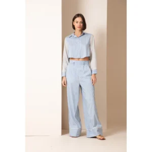 Calça Pantalona Tricoline Listrado