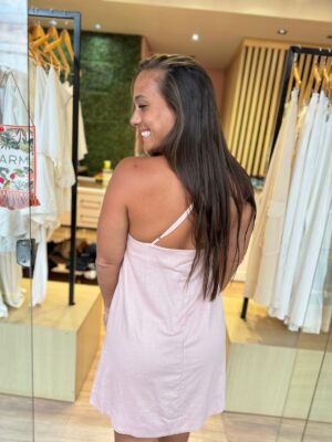 Vestido Linho Curto Alcinha Decote V - Imagem 4