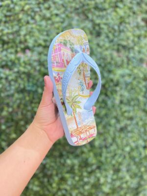 Chinelo Rasteiro Farm Azul Céu