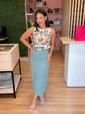 Saia Midi Irregular Pala Pregas MARIA fILO